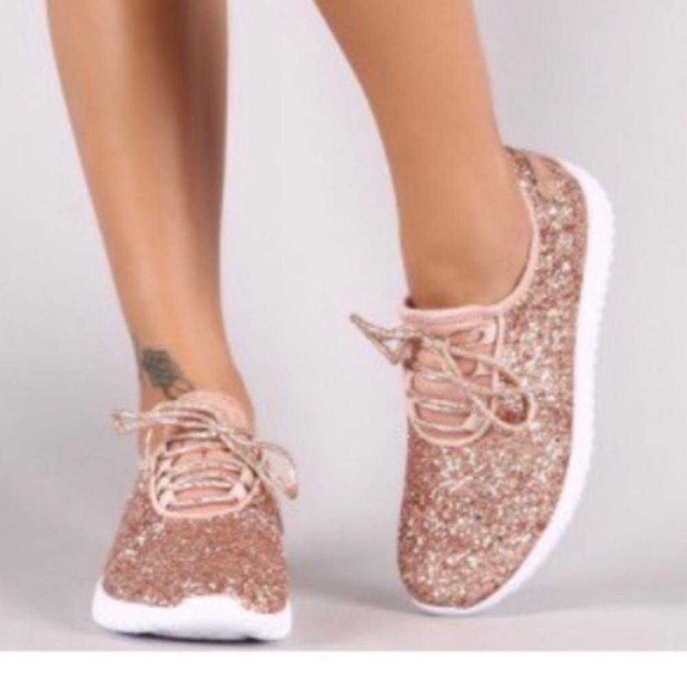 FINAL - Blush Lace up Glitter Sneakers - Picture 1 of 4